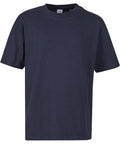 A plain, short-sleeved T-shirt in dark navy blue with a crew neckline, shown against a white background. No graphics, logos, or decorations are present.