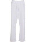 A pair of joggers with an elasticated waistband and straight leg cut, in plain white, photographed against a white background. No visible pockets or embellishments.