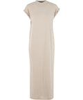 A sleeveless beige maxi dress from Dresses with a high neckline and loose fit, shown on a white background.