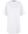 A relaxed-fit unisex dress with a crew neckline and short sleeves, shown in plain white against a white background.