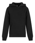 A black Hoodies sweatshirt with a hood, long sleeves, front kangaroo pocket, and ribbed cuffs and hem is shown against a white background.