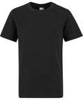 A plain black short-sleeve crew neck T-shirt is shown against a white background, featuring no visible logos, graphics, or patterns.