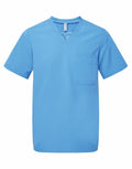 The product NN200 from Onna by Premier is a short-sleeved scrub top featuring a V-neck and a chest pocket in blue.