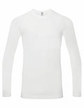 NN270 white long-sleeve crew neck shirt by Onna by Premier displayed against a plain background.