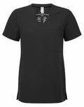 Black NN300 short-sleeve V-neck shirt with a front pocket by Onna by Premier, displayed on a white background.
