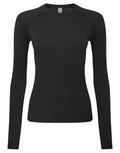 Onna by Premier's NN370 black long-sleeve crew neck shirt showcased on a plain background.