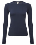A long-sleeved women's crew neck shirt in plain navy blue from Onna by Premier, product NN370.