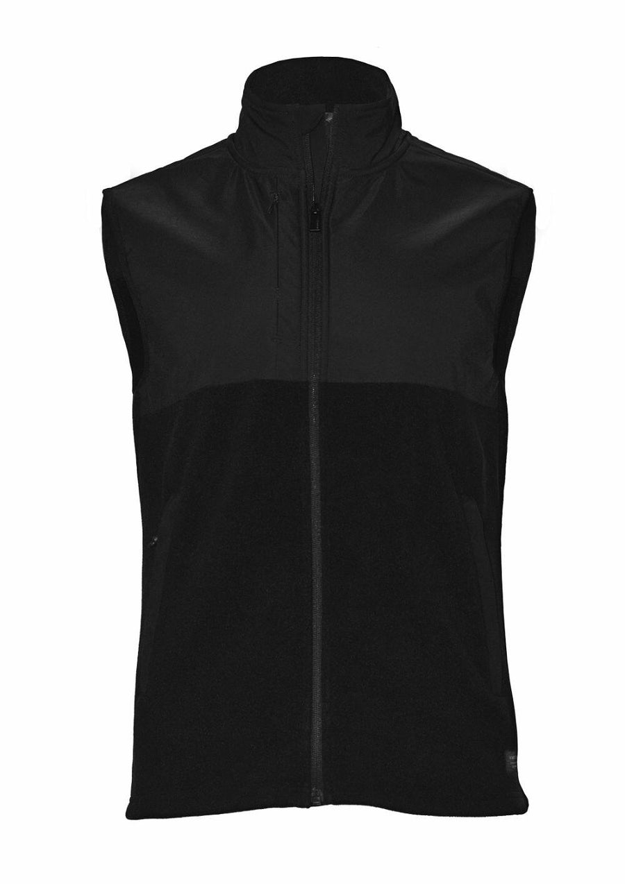 The Nimbus Play NP018 is a black fleece vest featuring a high collar and a front zipper.