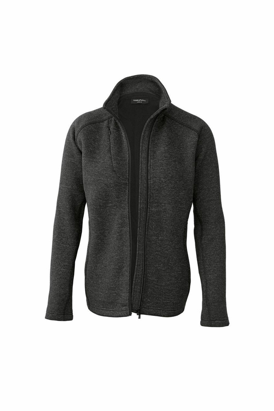 A Nimbus Play NP08F fleece jacket in dark gray, featuring long sleeves and a high collar, showcased against a white background.