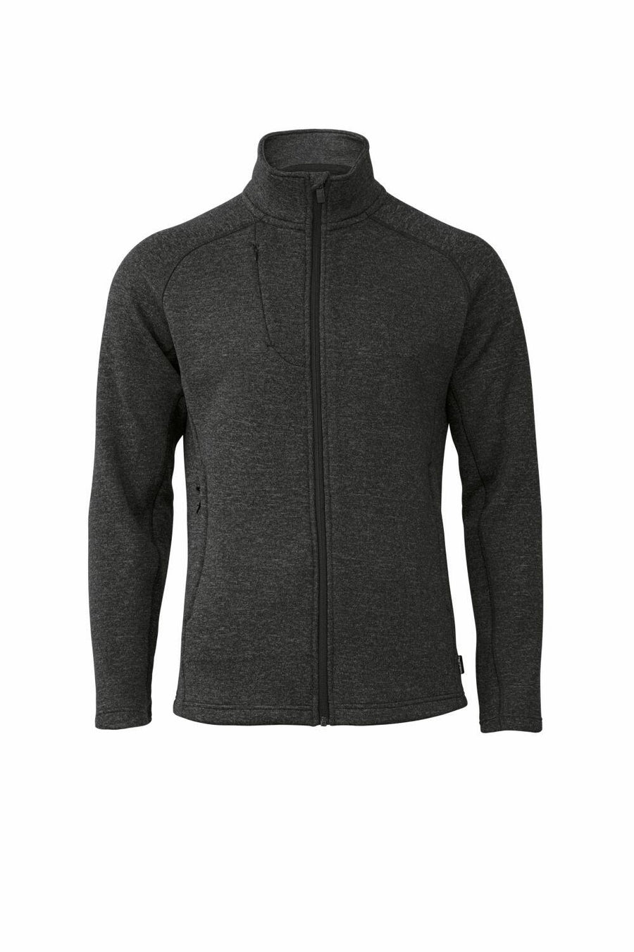 The NP08M by Nimbus Play is a full-zip fleece jacket in dark gray, featuring a high collar and side pockets.