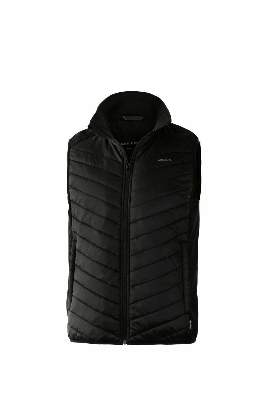 The NP10M by Nimbus Play is a black padded vest featuring a front zipper and two side pockets, designed for warmth and comfort.