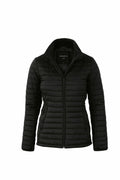 Nimbus Play's NP11F is a black quilted women's jacket featuring a front zipper and high collar.