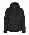 The Nimbus Play NP16F is a black hooded puffer jacket featuring a front zipper and two side pockets.