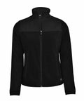 The NP17F by Nimbus Play is a black fleece jacket that features a high collar, full zipper, and two front zippered pockets.