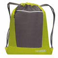 A lime green drawstring bag featuring black straps and a gray front zippered pocket, with the Ogio brand logo printed in white at the bottom right corner. The product name is OG025.
