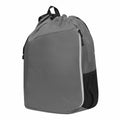 The OG026 by Ogio is a gray drawstring backpack featuring a zippered front pocket and a black mesh side pocket.