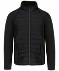 A black zip-up jacket with a quilted front and sleeves made of a different fabric. The product name is PA233 by Kariban Proact.