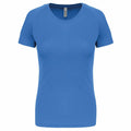 The PA439 T-shirt from Kariban Proact, featuring a plain blue design with short sleeves and a round neckline, is displayed against a white background.