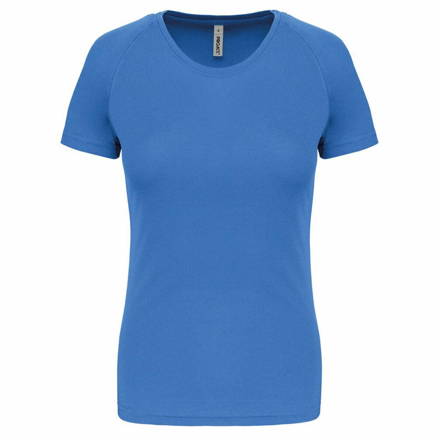 The PA439 T-shirt from Kariban Proact, featuring a plain blue design with short sleeves and a round neckline, is displayed against a white background.