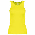 The PA442 from Kariban Proact is a vibrant yellow, sleeveless tank top featuring a round neckline, showcased against a white background.