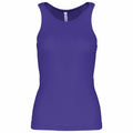 A smooth-fabric, sleeveless purple tank top named PA442 by Kariban Proact, featuring a round neckline set against a plain white background with a simple design free of patterns or logos.