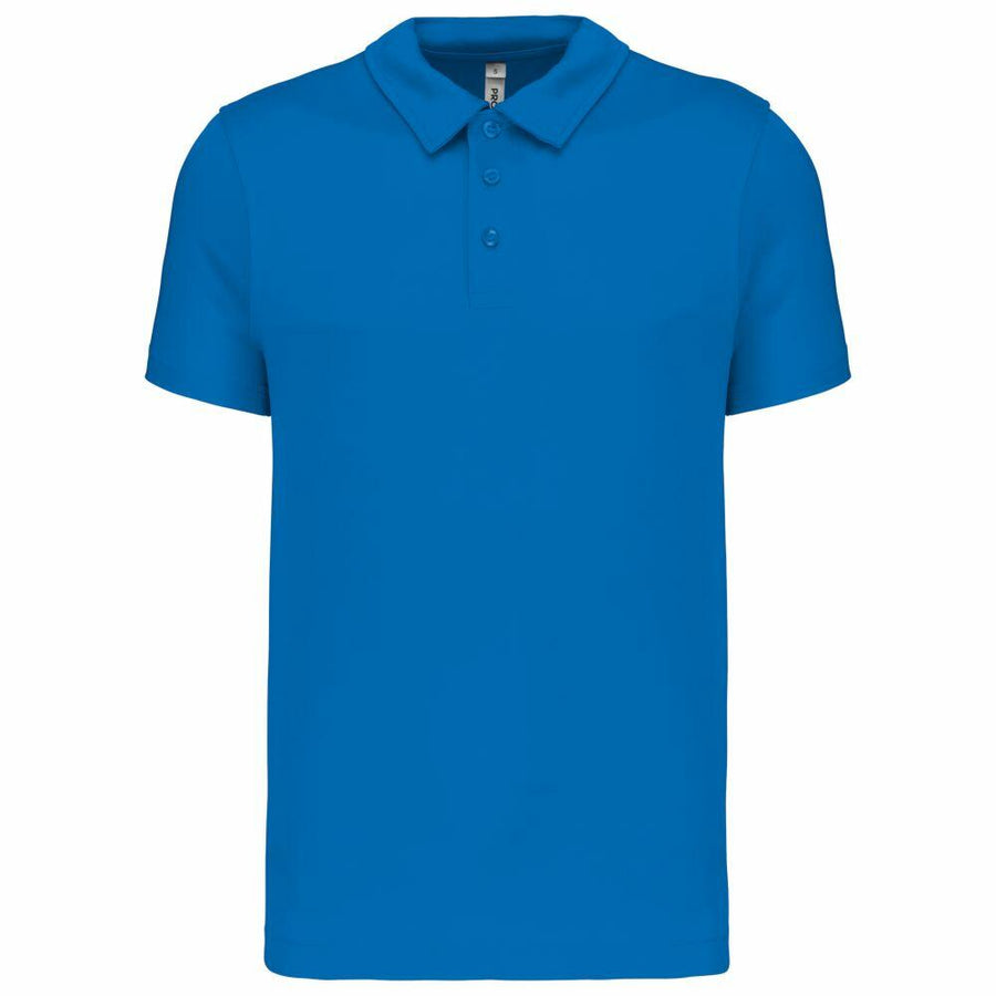 A PA482 polo shirt from Kariban Proact, featuring a collar and three buttons in a plain blue design.