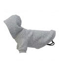 The Dog Hoodies product is a grey sweatshirt for dogs, shown on a white background. It features sleeves for the front legs, a hood, and two black elastic straps at the back.