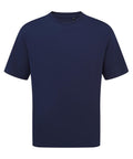 A navy blue T-shirt short-sleeved crew neck tee is shown from the front against a white background, featuring a plain design with no visible logos, text, or graphics.