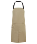 A tan Aprons product featuring two spacious front pockets and an adjustable black neck strap, shown on a white background.