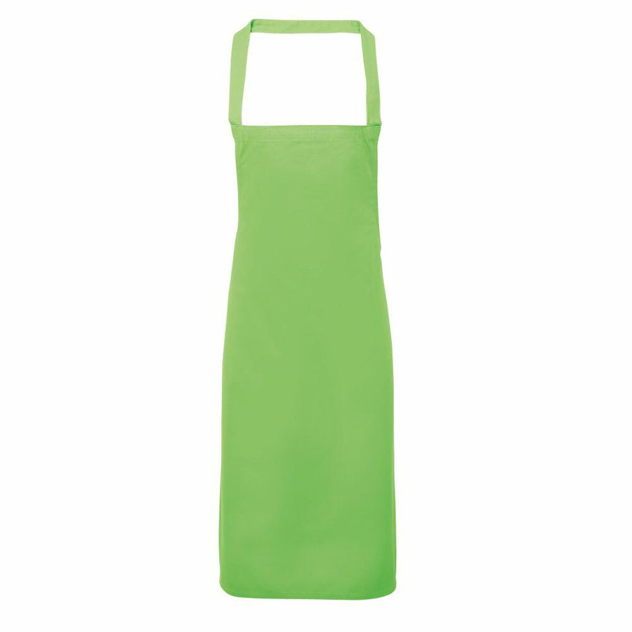 Premier's PR102 is a green apron featuring a neck strap and long front coverage, set against a white background.
