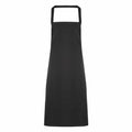 Introducing the Premier PR102, a simple black apron featuring a neck strap and an extended protective fabric.