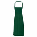 A long, dark green apron from Premier, model PR102, featuring a neck loop and waist ties. The apron is showcased against a white background with a simple, classic design free of pockets or embellishments.