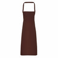 A plain brown apron featuring a neck loop and waist ties, from the Premier brand's PR102 collection.