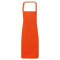 A plain orange apron, branded as Premier PR102, is displayed on a white background. It features a neck strap and an elongated front with a simple and clean design.