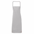The Premier PR102 is a simplistic, plain light gray apron equipped with a neck strap and two waist ties, offering a straightforward design ideal for cooking or baking.