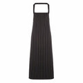 The Premier PR110 is a black apron designed with vertical white pinstripes and features a halter neck strap and long length.