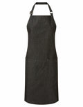 A Premier PR113 black apron featuring a neck strap with an adjustable buckle and two front pockets.