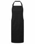 The Premier PR120 apron in black features an adjustable neck strap and two front pockets.