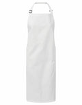 The Premier PR120 is a plain white apron featuring an adjustable neck strap and two side pockets. Its smooth and durable material makes it perfect for cooking or crafting activities.