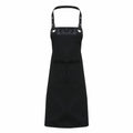 The Premier PR123 is a black apron featuring a leather neck strap and two front pockets.