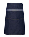 Introducing the Premier PR128: a stylish dark denim skirt with a straight cut, highlighted by a horizontal seam and visible front stitching.