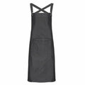 Premier's PR129 apron featuring a gray design with cross-back straps and a large front pocket.