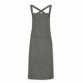 The Premier brand's PR129 dark green apron, featuring a large front pocket and crossed straps, is showcased against a plain white background.