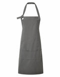 A Premier PR137 apron in plain gray featuring a neck strap and two front pockets, showcased against a white background.
