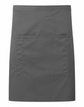 The front view of the Premier PR141 gray waist apron features a spacious central pocket.