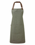 The Premier PR144 apron in gray features a leather neck strap and a large front pocket.