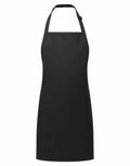 PR145 apron by Premier featuring a black design with a neck loop and waist ties, showcased on a white background.