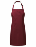 A simple maroon apron by Premier, identified as PR145, featuring a neck strap and open back, showcased against a white background.