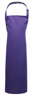A Premier PR149 purple apron featuring a neck strap and adjustable buckle, showcased against a white background.