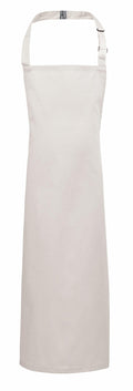 A plain, light beige Premier apron with a neck strap and long length, identified as Product PR149, displayed against a white background.